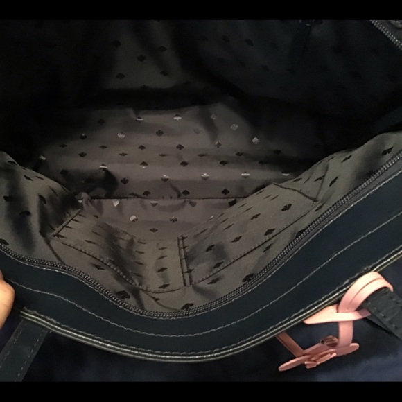 Kate Spade blue tote w/ pink flower, leather, EUC - Picture 7 of 8